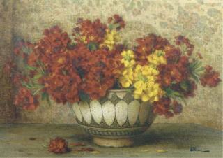 Ernest Filliard - Red and yellow flowers in a bowl