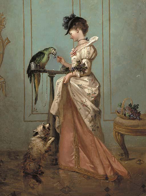 Ernest Gustave Giradot. R.B.A. - A lady with a parrot