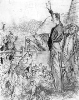 Ernest H. Shepard - ‘Fascism Infects The Farm’ (‘Conservatism Has Chosen The Financier. Fascism Chooses The British Farmer’) [Sir Oswald Mosley, At Appleby]