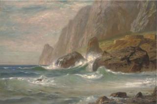 Ernest Karl Eugen Koerner - Waves crashing against a rocky cove