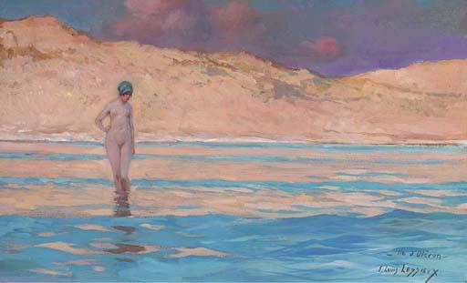 Ernest-Louis Lessieux - A Young Beauty Paddling By The Dunes, The Ile D\' Oléron