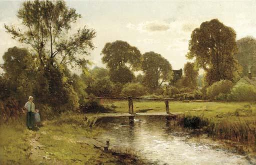 Ernest Parton, R.O.I. - A mother and child by a stream