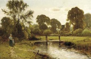 Ernest Parton, R.O.I. - A mother and child by a stream