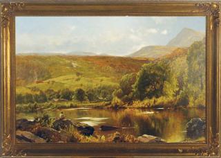 Ernest Parton - An angler fishing in a landscape