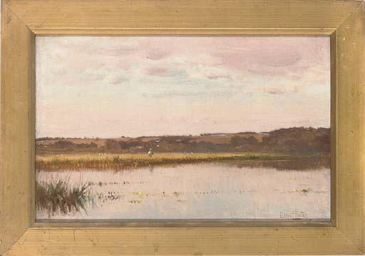 Ernest Parton - Fishing on the riverbank