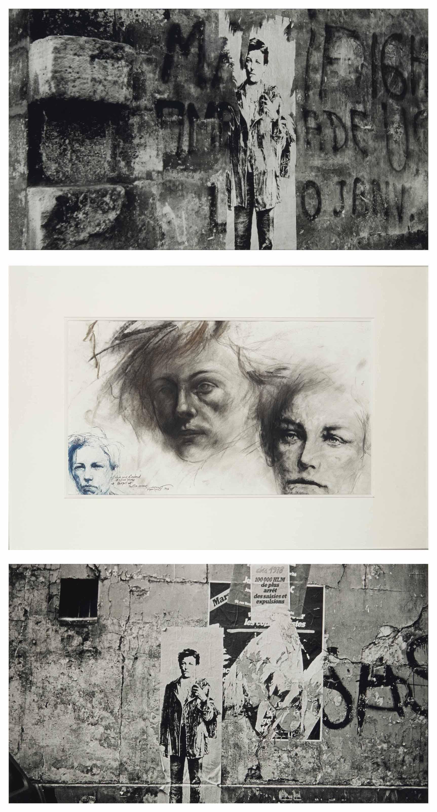 Ernest Pignon-Ernest - Etude pour Rimbaud; triptyque