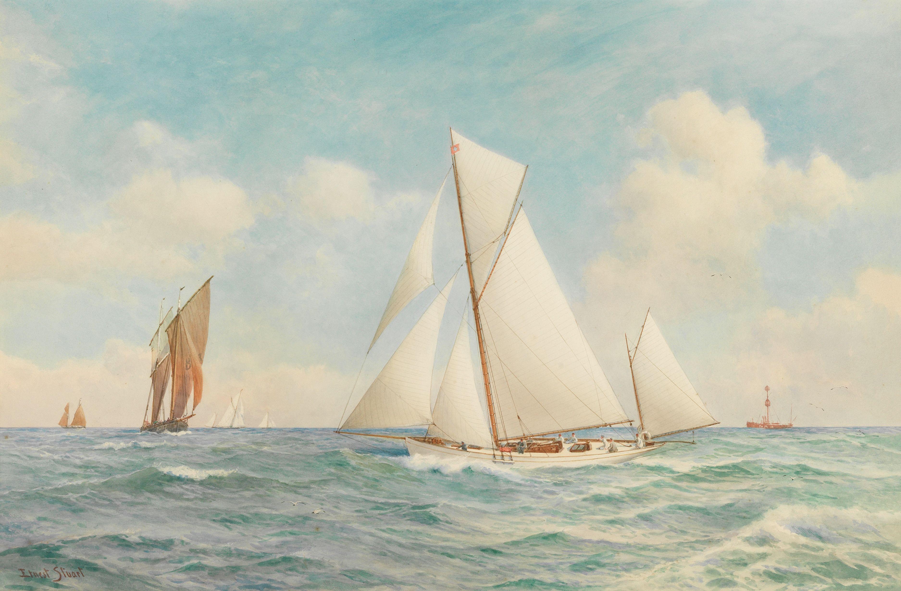 Ernest Stuart - Racing yachts off the Nab lightship