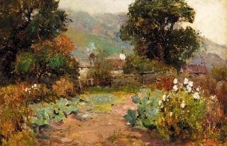 Ernest Walbourn - A country lane by a cottage on a summer\'s day