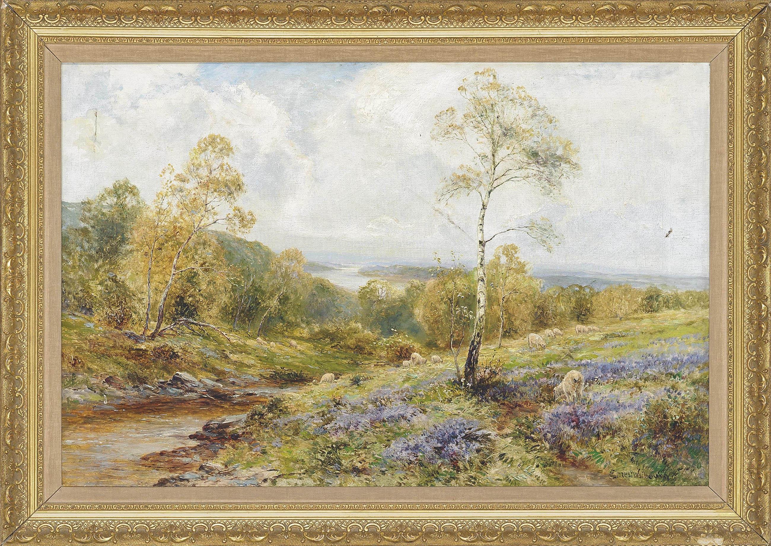 Ernest Walbourn - Sheep grazing amongst silver birches