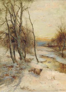 Ernest Walbourn - Sheep in a winter landscape, evening