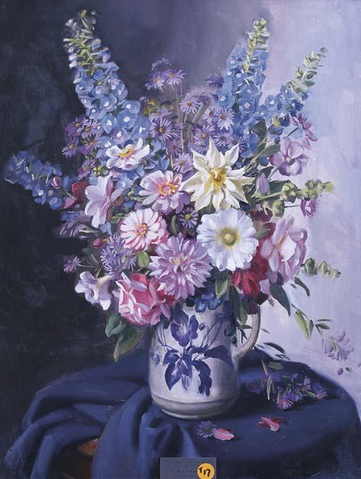 Ernest William Buckmaster - Flowers In A Blue Vase