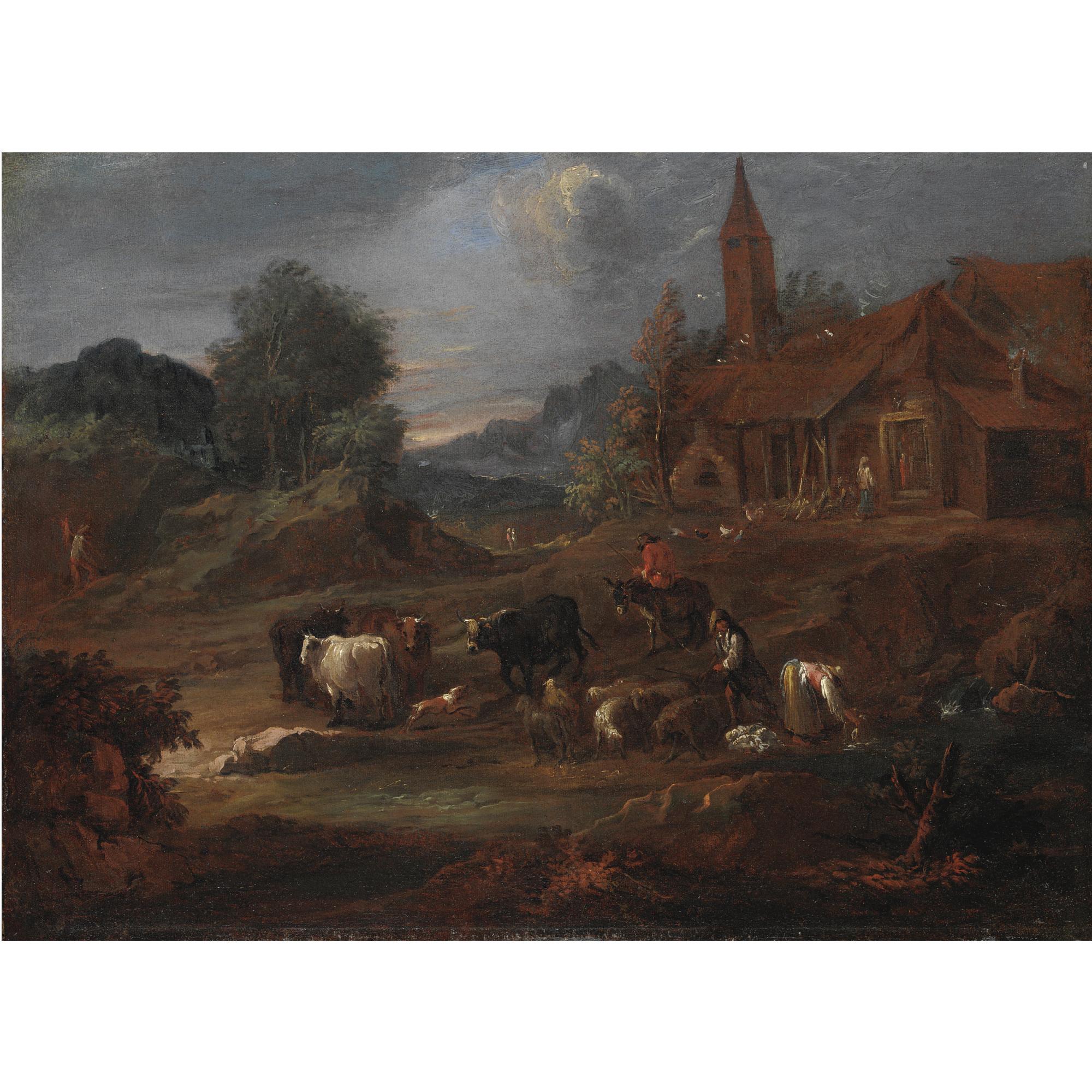 Ernesto Daret - Paesaggio Con Contadini, Armenti E Un Casolare