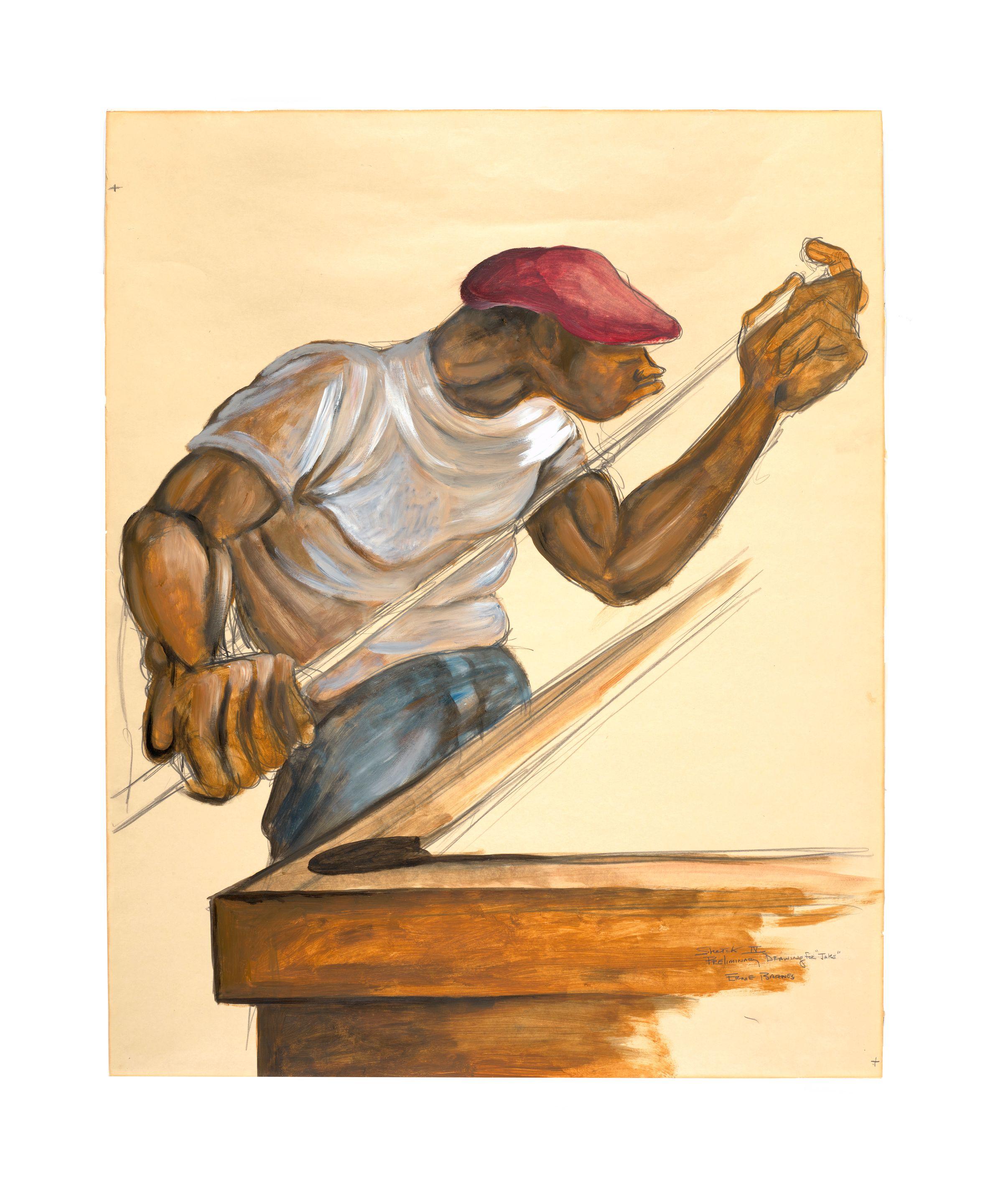 Ernie Barnes - Sketch IV, Preliminary Drawing for \'Jake\'