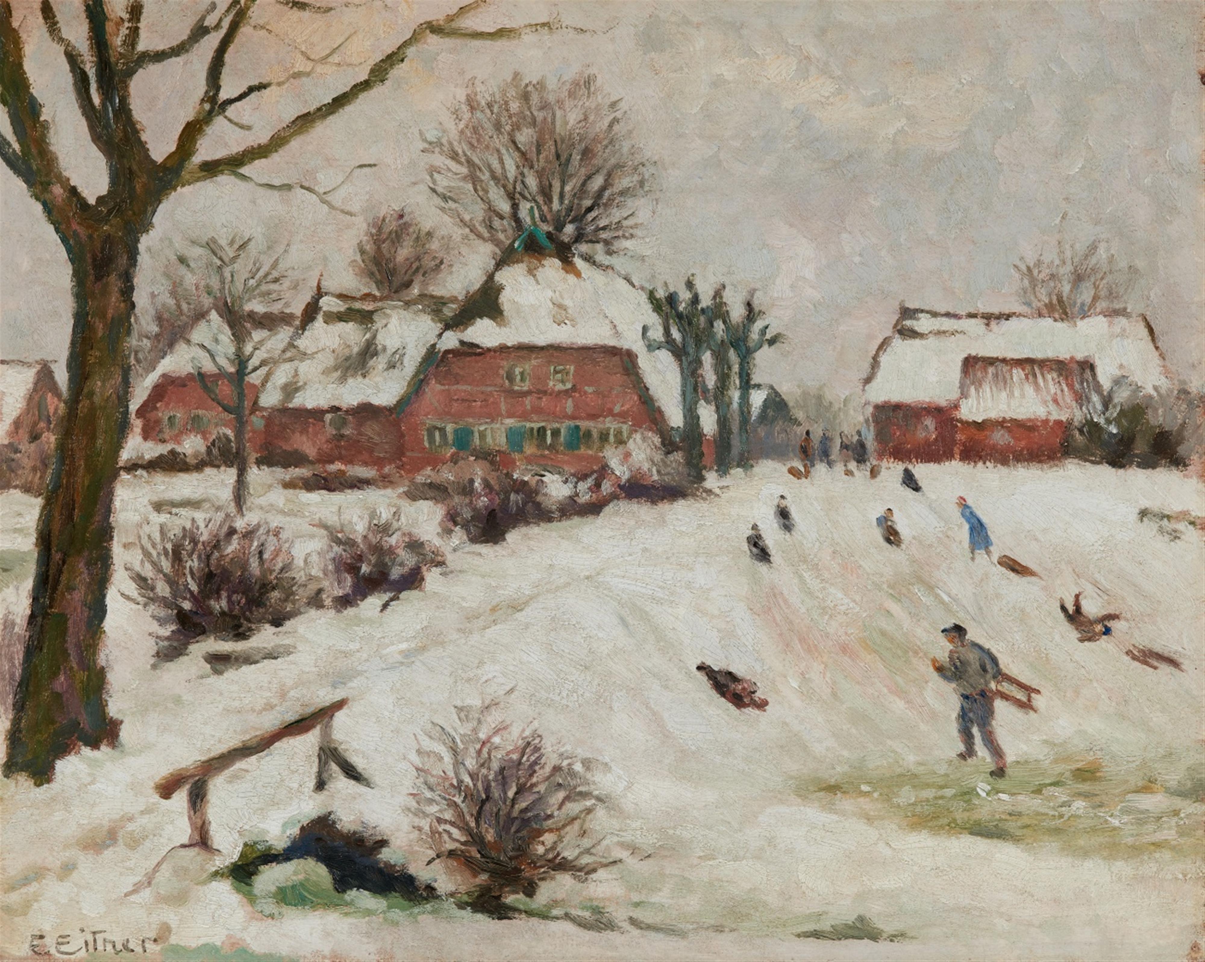 Ernst Eitner - Winterlandschaft mit Schlittenfahrern
