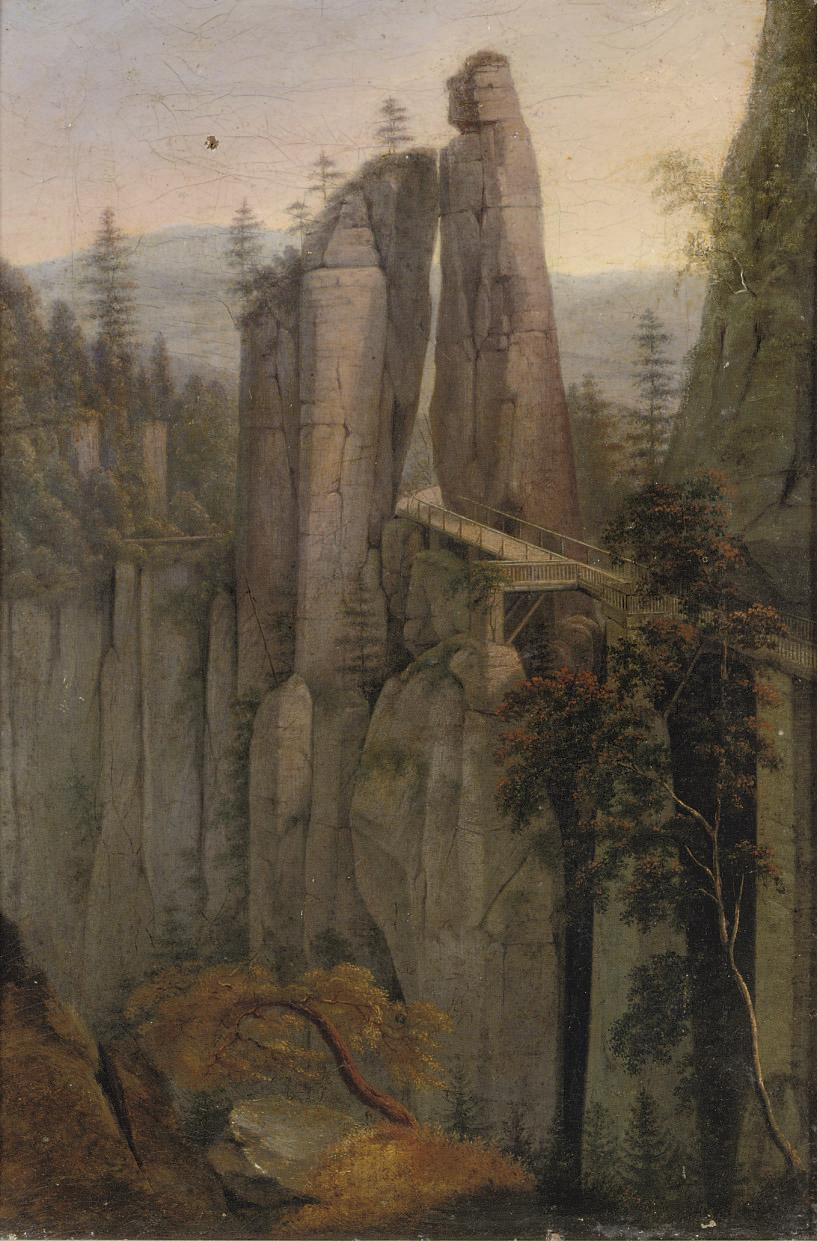 Ernst Ferdinand Oehme - A bridge in the Sächsische Schweiz, Germany
