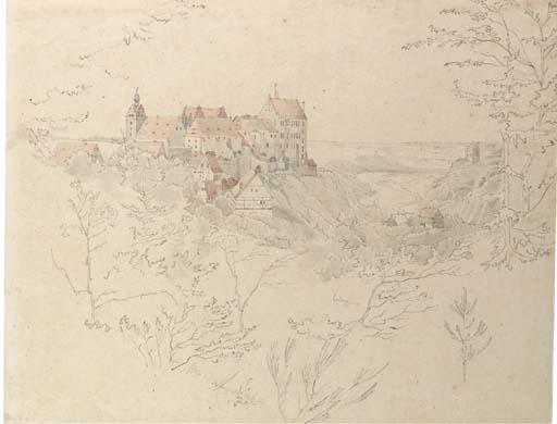Ernst Ferdinand Oehme - Schloss Colditz, Saxony, seen through trees
