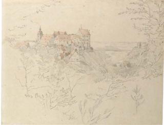Ernst Ferdinand Oehme - Schloss Colditz, Saxony, seen through trees