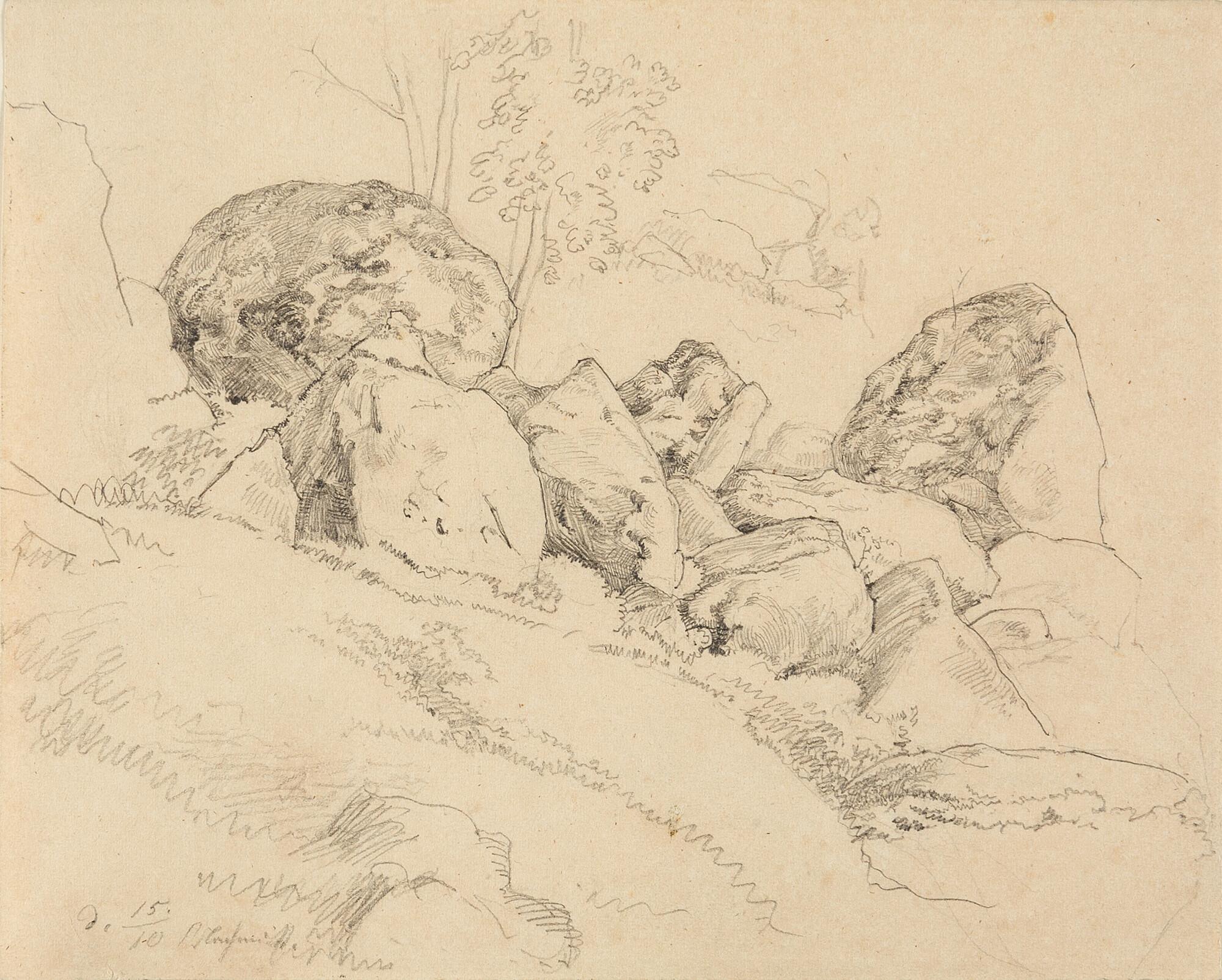 Ernst Ferdinand Oehme - Skizzenblatt zu Felsen.