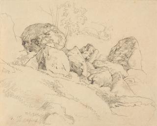 Ernst Ferdinand Oehme - Skizzenblatt zu Felsen.