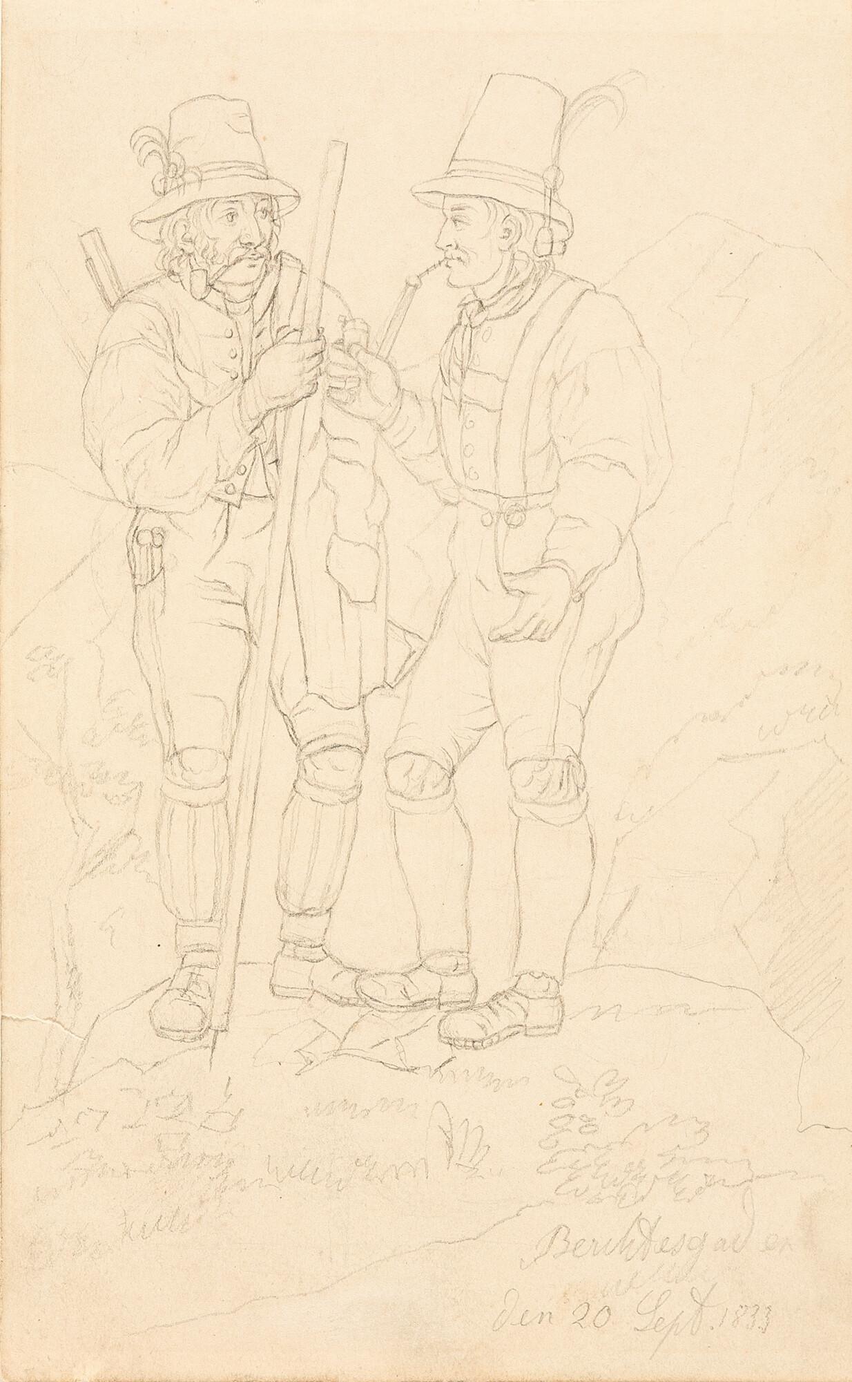 Ernst Ferdinand Oehme - Zwei Bauern in Berchtesgadener Tracht.