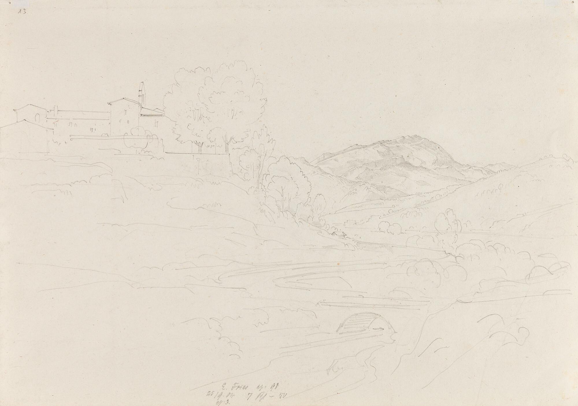 Ernst Fries - Das Aniotal bei Subiaco. Verso: Entgegengesetzte Richtung.