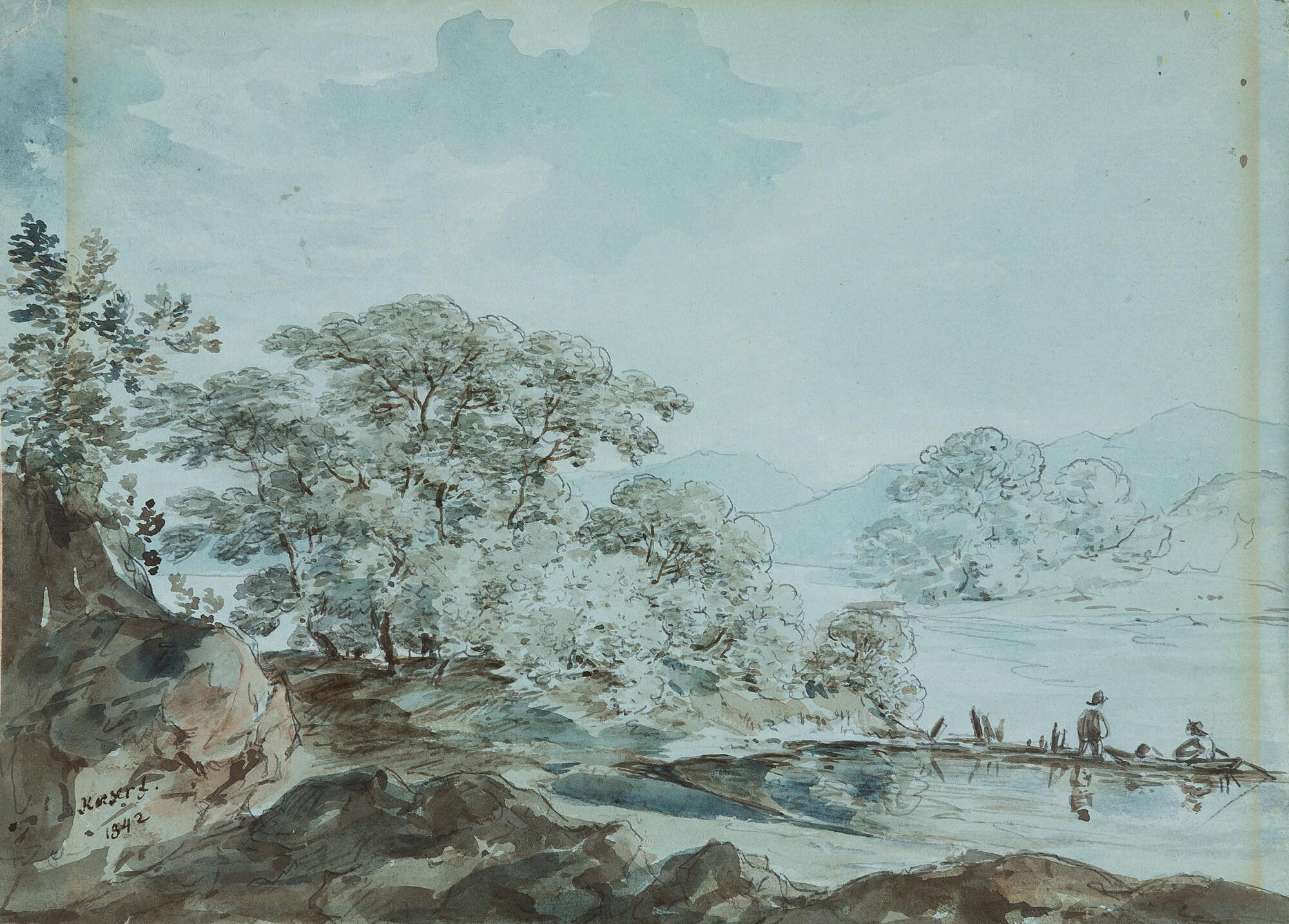 Ernst Kaiser - Angler in oberbayerischer Landschaft.