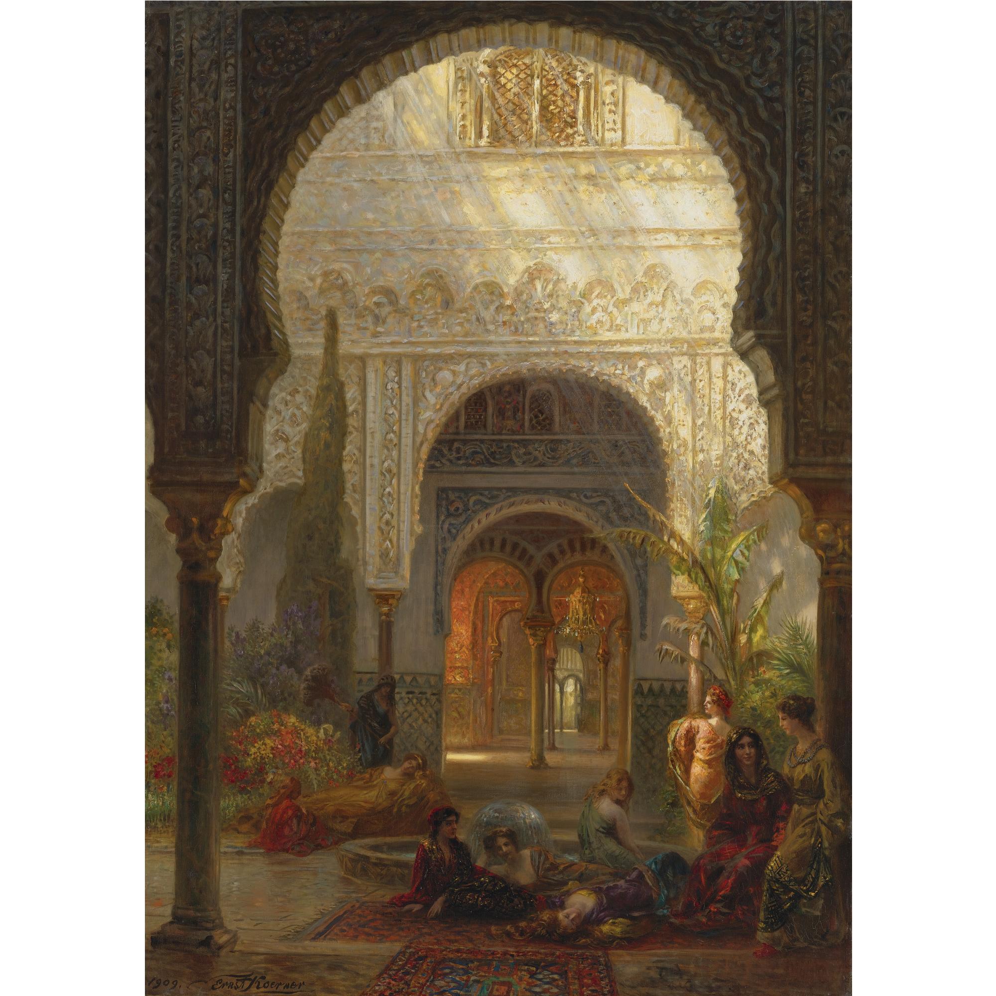 Ernst Karl Eugen Koerner - German The Patio Della Reina, The Alcazar, Sevilla