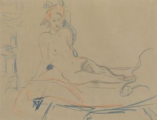 Ernst Ludwig Kirchner - Akt auf einem Bett, auf die Arme gestützt (recto); Sitzender Akt (verso)
