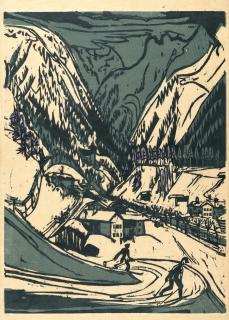 Ernst Ludwig Kirchner - Berglandschaft mit Skiläufern