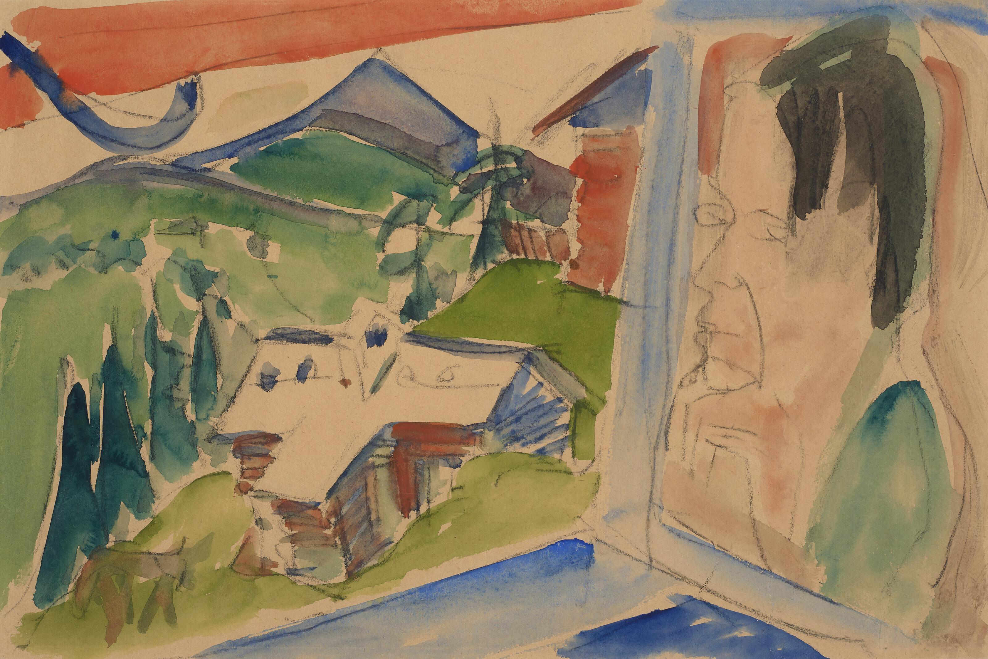 Ernst Ludwig Kirchner - Blick auf die Stafelalp mit Selbstbildnis im Fenster