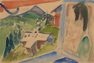 Ernst Ludwig Kirchner - Blick auf die Stafelalp mit Selbstbildnis im Fenster