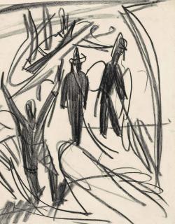 Ernst Ludwig Kirchner - Drei Männer und Boote am Strand (recto); Drei Figuren (verso)