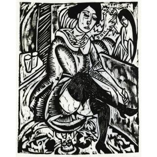 Ernst Ludwig Kirchner - Frau, Schuh Zuknöpfend (Woman, Tying Her Shoe Laces) (Dube Woodcuts 206)