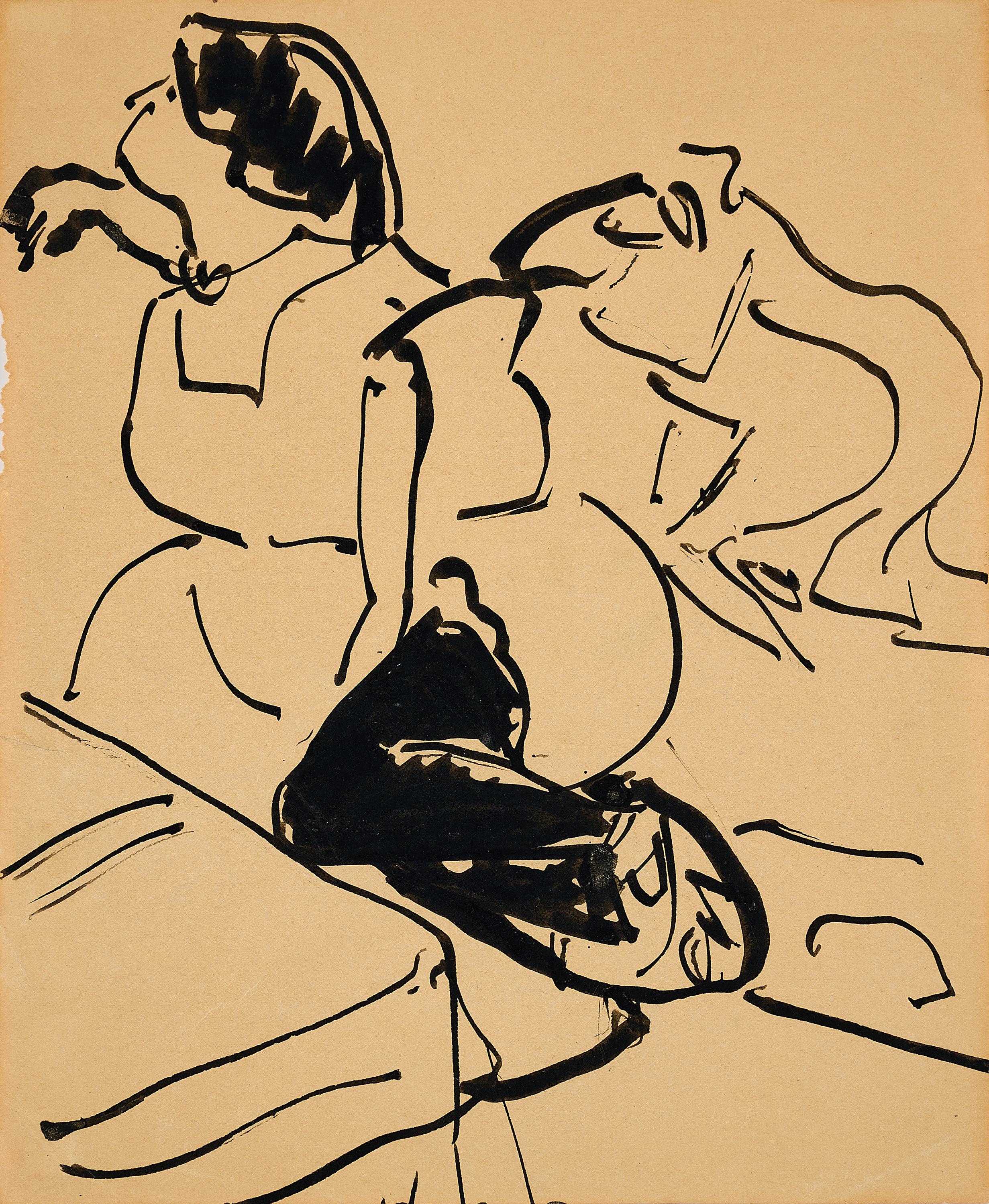 Ernst Ludwig Kirchner - Frauenporträt, halbseitlich den Kopf in der rechten Hand gestützt (Konzert-Zuhörende).