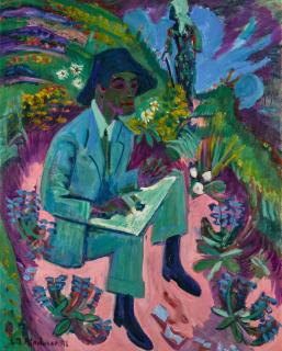 Ernst Ludwig Kirchner - Grosses Schererportrait (Der Maler; Zeichnender Maler; Grünes Selbstbildnis vor Landschaft)