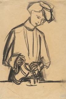 Ernst Ludwig Kirchner - Junge Frau mit vollem Haar, am Tisch Kaffee einschenkend