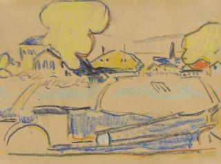 Ernst Ludwig Kirchner - Landschaft bei Dresden (Landschaft mit Fluss, Dorf und gelben Bäumen)