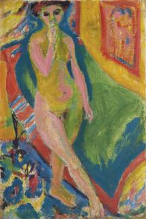 Ernst Ludwig Kirchner - Nacktes Mädchen vor grünem Sofa