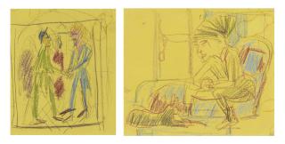 Ernst Ludwig Kirchner - recto: Hutten begrüsst Sickingen, um 1923  verso: Auf Sofa sitzender Knabe mit Katze, um 1924