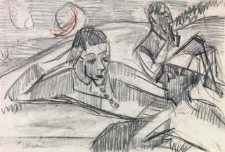 Ernst Ludwig Kirchner - Recto: „Liegende Herren mit Hut“ – Verso: Häuser und Landschaft