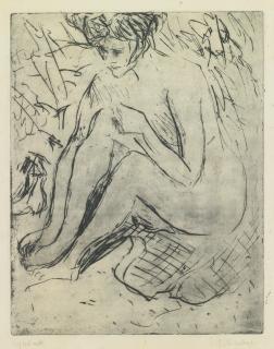 Ernst Ludwig Kirchner - Sitzendes Bandes Mädchen Am Strand (D. R38)