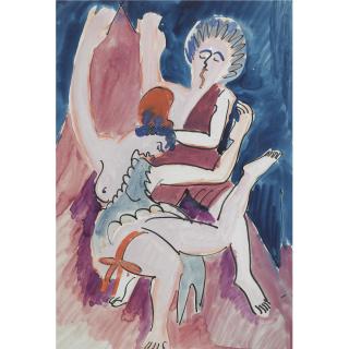 Ernst Ludwig Kirchner - Tanz Aus Dem \'Narrenspiegel\' Von Laban (\'Narrenspiegel\' Dance From Laban) - Recto Figuren Skizze (Figure Studies) - Verso