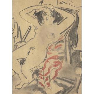 Ernst Ludwig Kirchner - Weiblicher Akt (Female Nude) Zwei Gärtner Bei Der Beetbearbeitung Mit Katzen (Two Gardeners Tilling Land And Cats)