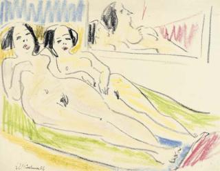 Ernst Ludwig Kirchner - Zwei Liegende Mackte Mädchen (Fränzi Und Marcella Auf Dem Sofa)