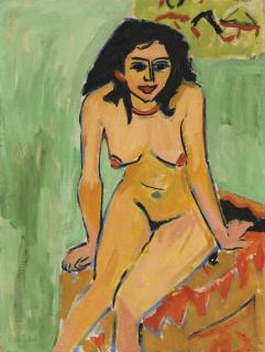 Ernst Ludwig Kirchner - Zwei Mädchen mit Badewanne (Frau in flacher Wanne und Mädchen mit Fächer) (recto); Sitzender schwarzhaariger Mädchenakt (verso)