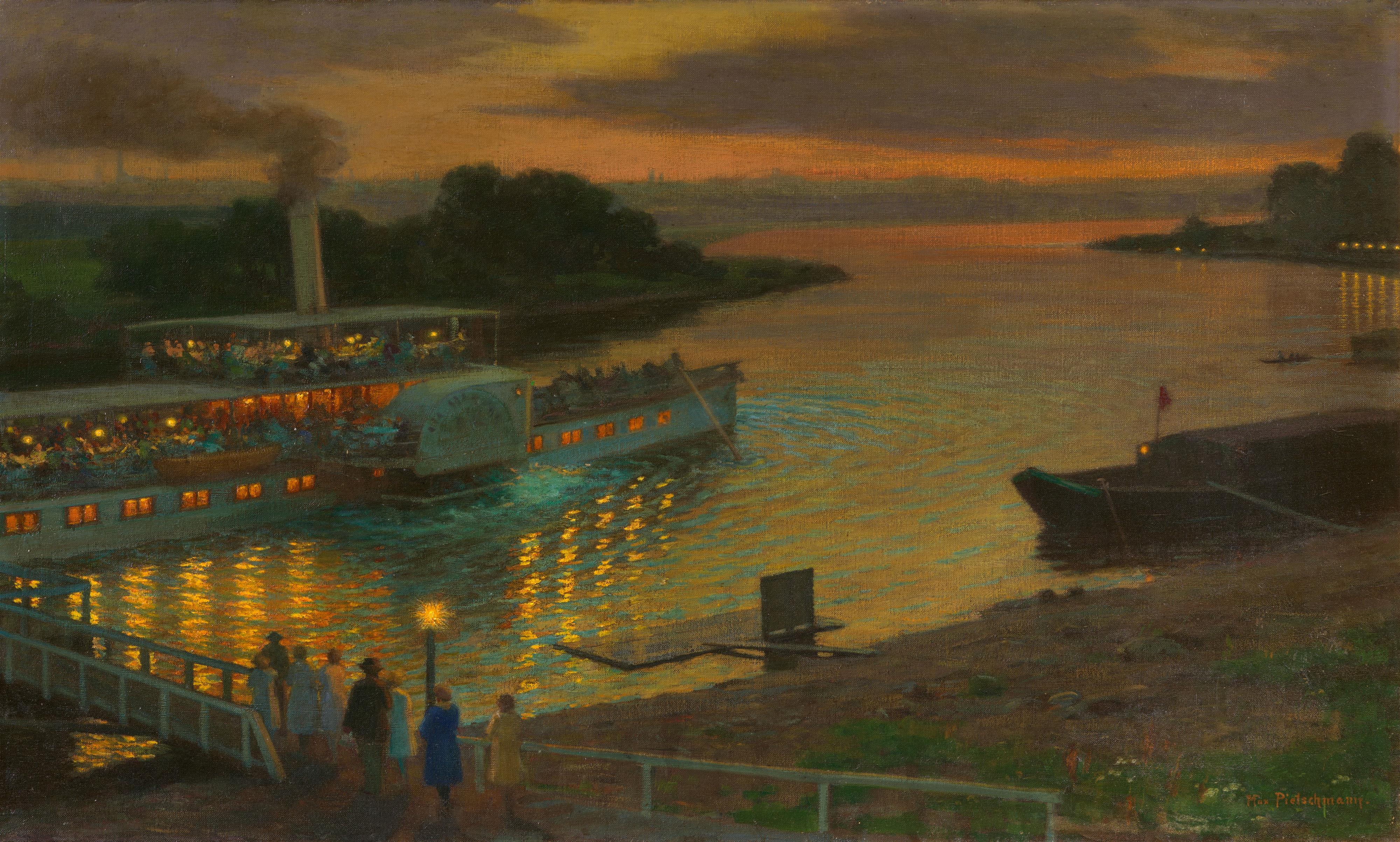 Ernst Max Pietschmann - Nächtlicher Blick auf die Elbe mit Anlegestelle bei Pillnitz