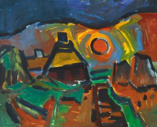 Ernst Mollenhauer - Rote Sonne über dem Dorf.