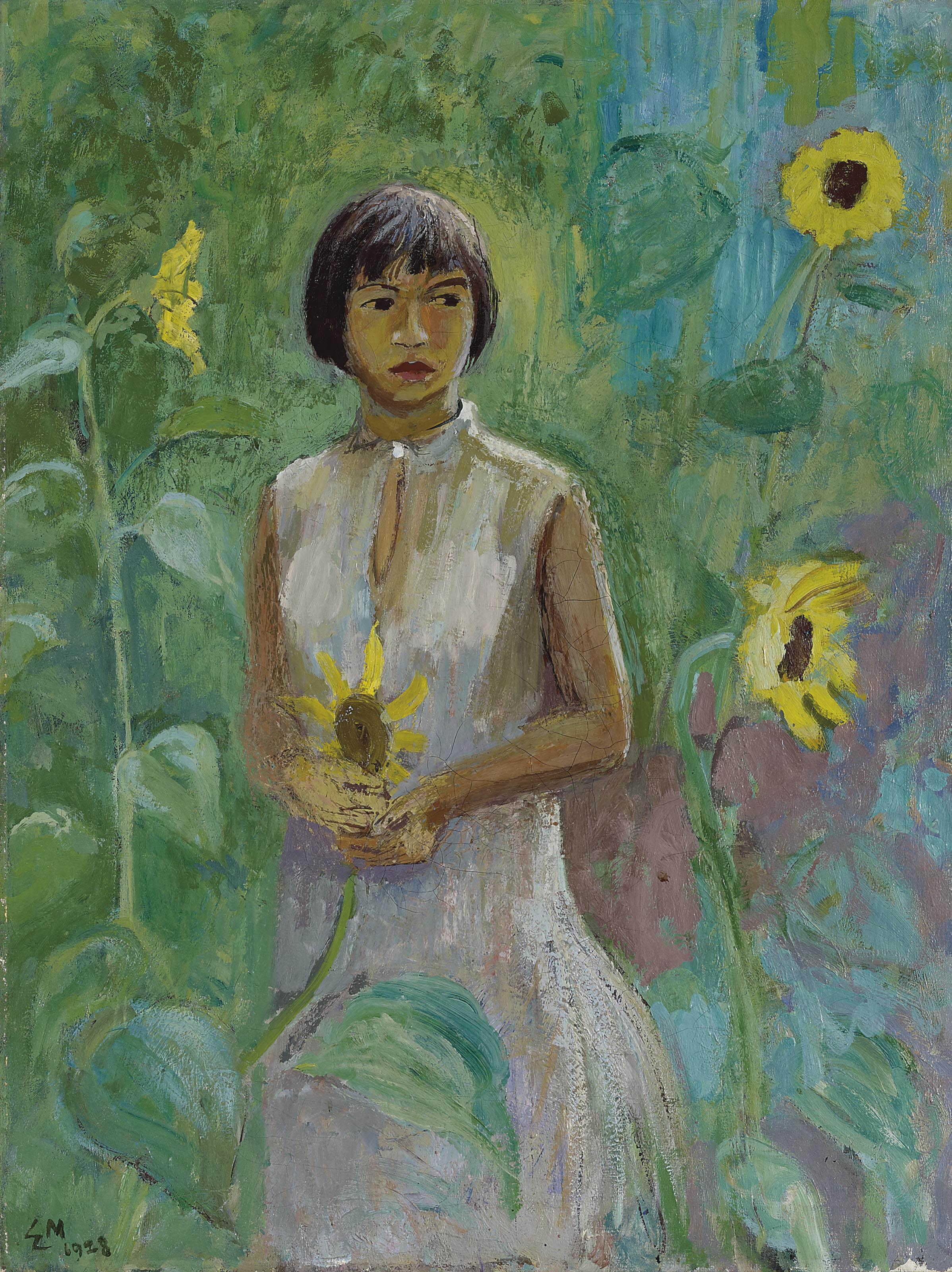 Ernst Morgenthaler - Mädchen in Sonnenblumen, 1928