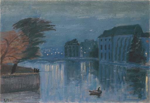 Ernst Morgenthaler - Zürich (Limmat und Bauschänzli bei Nacht), 1914