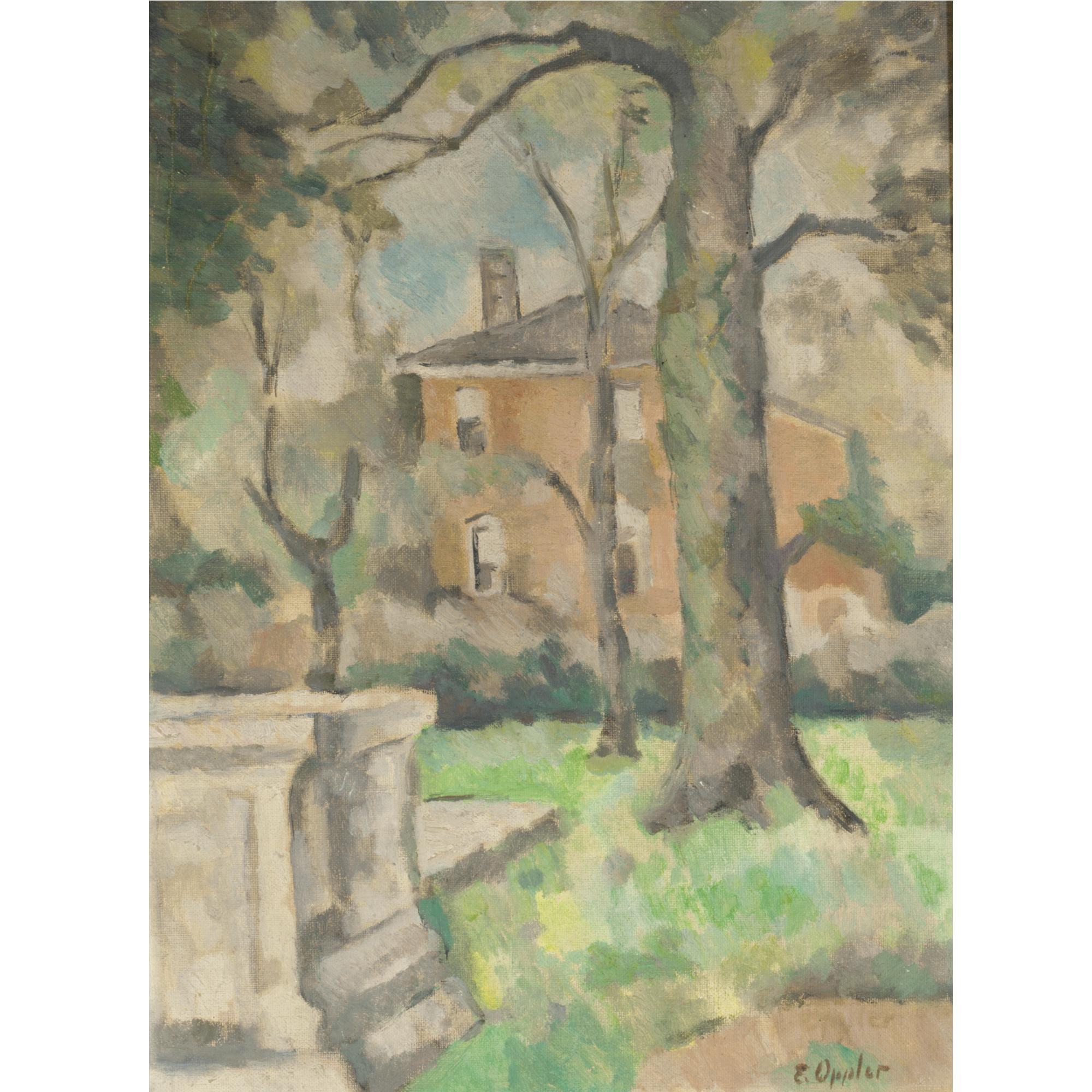 Ernst Oppler - View Of A House Through A Wooded Garden